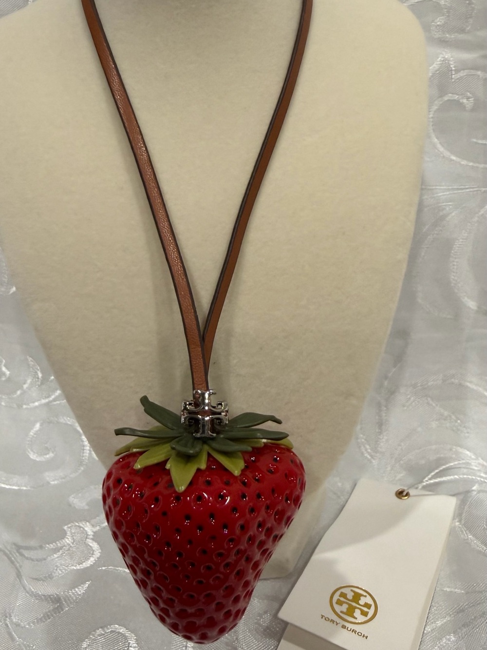 Tory Burch Red Strawberry Charm  with Green Top